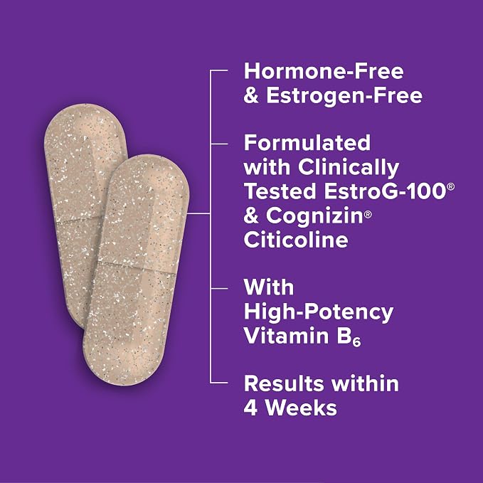 Qunol Menopause Relief Capsules, Peri to Post, Results in 4 Weeks, Hormone Free Support for Fatigue, Brain Fog, Hot Flashes, Night Sweats, Mood Swings & Sleep Disturbances, Plus Vitamin B6, 60 Count