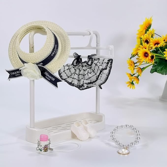 Chic Style 17cm Doll Clothes Accessories Set Include: 1 Dress, 1 Hat, 1 Necklace, 1 Water Bottle and 1 Shoes for Dress up Your Dolls (Doll Not Included), White #1
