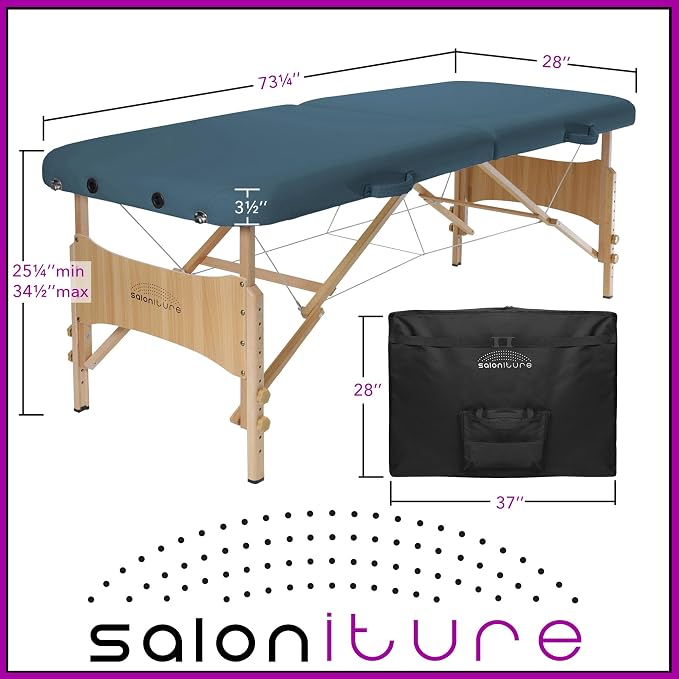 Saloniture Basic Portable Folding Massage Table - Blue