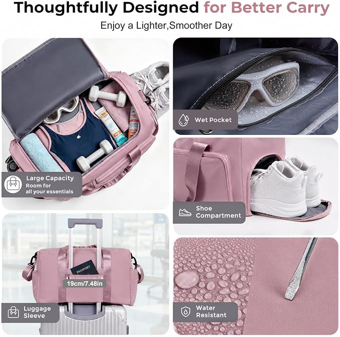 FIORETTO Women's Gym Duffle Bag with Shoes Compartment, 30L Capacity, Ideal for Travel, Gym, Sports, Duffel, Weekender