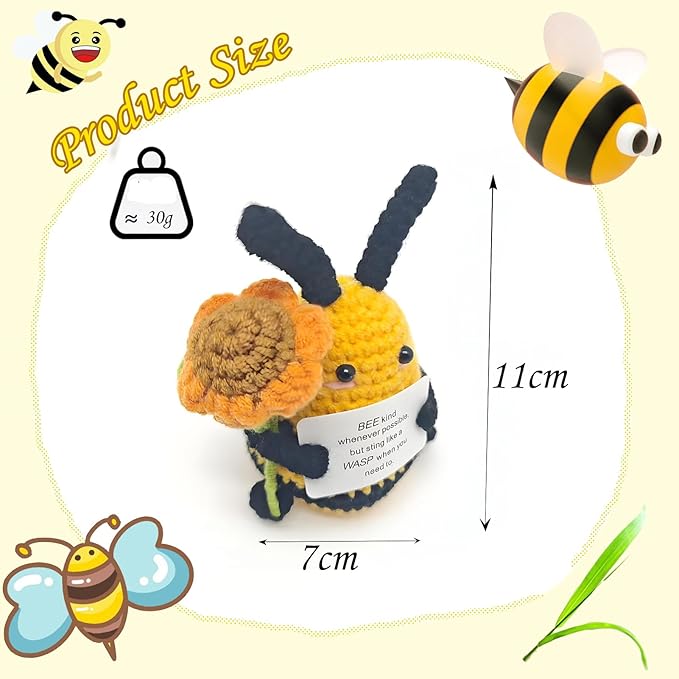 Birthday Gifts for Women Men Mon Dad,Thank You Emotional Support Crochet Bee for Friends, Positive Cute Handmade Animal Stuff, Funny Christmas Easter Present, Office/Home Decor