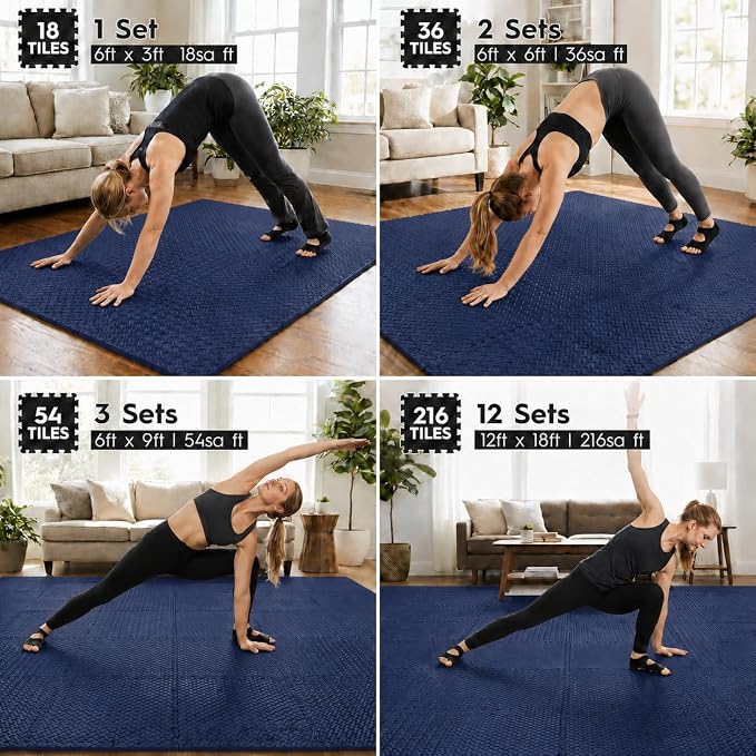 18pcs Puzzle Exercise Mat, 12.6"x12.6"x0.4", 18sqft EVA Interlocking Foam Floor Tiles, Protective, Water-Resistant Flooring for Home Gym & Workout Equipment