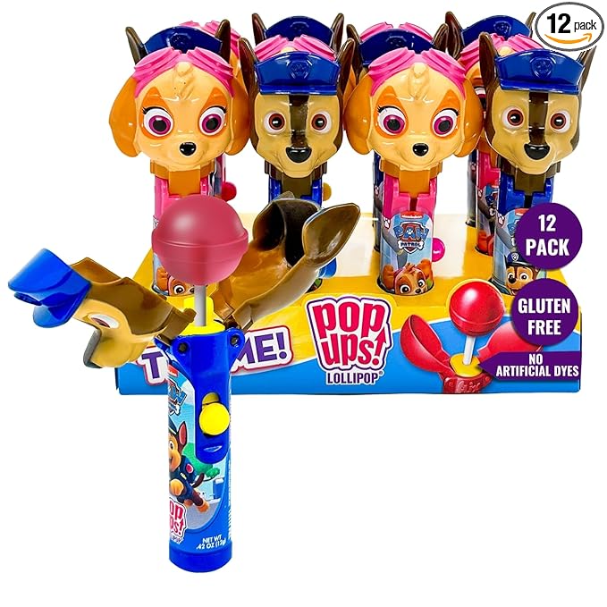 Pop Ups! Paw Patrol Lollipop Holder | Collectable Paw Patrol Toy Lollipop Case | Stocking Stuffers, Party Favors for Goodie Bags, Piñata Candy, Game Prizes | Skye & Chase Bulk Set of 12 | Lollipops Included