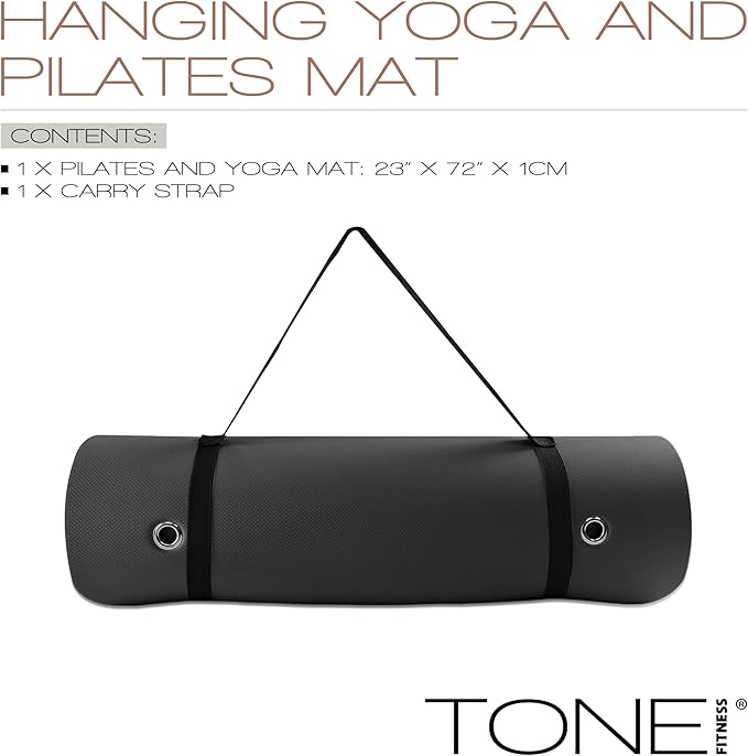 TONE Fitness Hanging Yoga Mat, Pilates Mat, Exercise Mat for Home Workouts with Carry Strap | V Pattern | Multiple Colors
