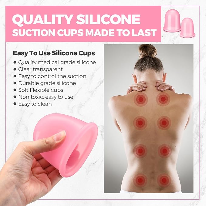 TrelaCo 12 Pcs 2 Size Cupping Therapy Set Silicone Anti Cellulite Cupping Kit for Massage Therapy Set Vacuum Suction Cup for Arthritis Relief, Pain Reduction Adults Home Use (Pink)