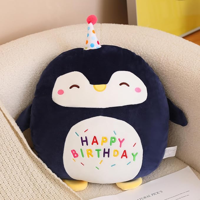 Penguin Plush Toy Penguin Stuffed Animal Cute Birthday Penguin Plushies Pillow Soft Happy Birthday Plush Toy Gifts for Kids Home Decor