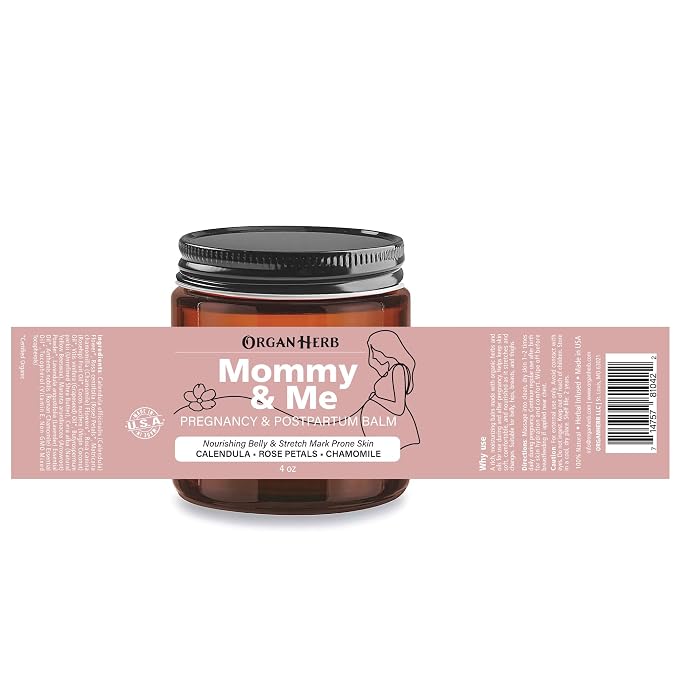 Organic Mommy & Me Pregnancy & Postpartum Balm with Calendula, Rose, Roman Chamomile, Rosehip, Lavender, 4 oz