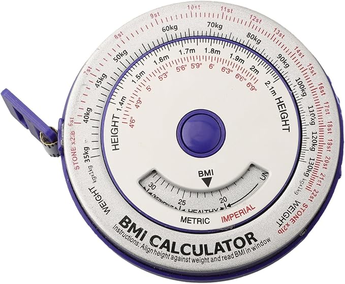 BMI Body Mass Index Retractable Tape Measure, Push-Button Locking Diet Tool for Waist Hip Arm Chest Thigh, Accurate Plastic Ruler for Fitness Tracking, 150cm/200cm(blue)