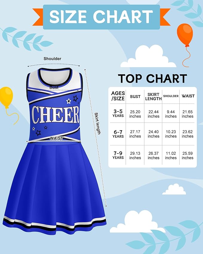 JenPen Cheerleader Costume Set Cheerleading Outfit Cheer Uniform Dress Cosplay for Halloween Party Gifts 3-9 Years