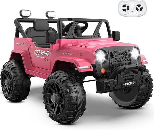 ARBELI 12V Ride On Truck Car with Remote Control, Kids Electric Vehicles with Bluetooth Music, Horn, 3 Speeds, 4 LED Lights, Soft Start, Ride on Toys for Toddler Boys & Girls (Pink)