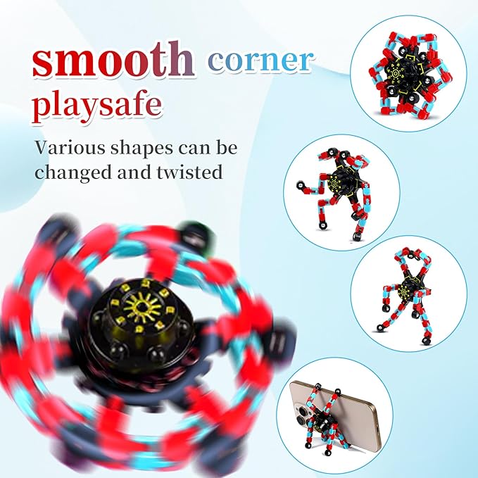 4 Pcs Fidget Toys Transformable Fidget Spinners Autism ADHD Anxiety Stress Relief Sensory Toys for Kids and Adults Deformable Robot Spinner Fingertip Gyros for Party Favors Prizes (GlowRedBlue)