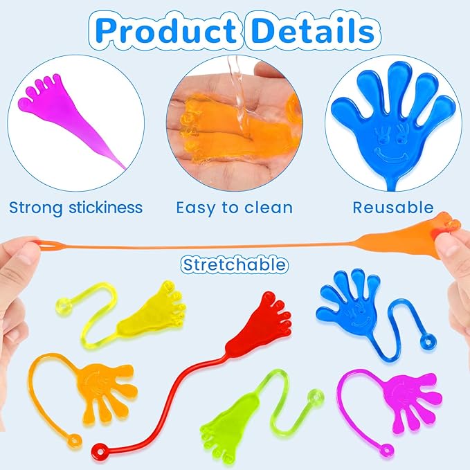 24PCS Sticky Hands Foot Toys for Kids, Sticky Goodie Bag Stocking Stuffers Toy for Birthday Party Supplies, Colorful Stretchy Slap Hand Toys for Boys Girls Classroom Prizes