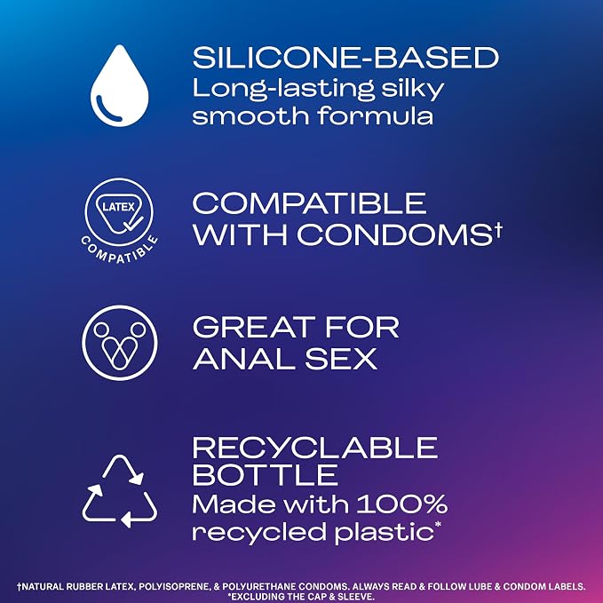 Durex Liquid Silicone Lube for Sex, Anal Lube & Sex Lube for Women, Men & Couples, Personal Lubricant for Anal Sex, Silky Smooth, Long Lasting Lubricant, 3.38 fl oz