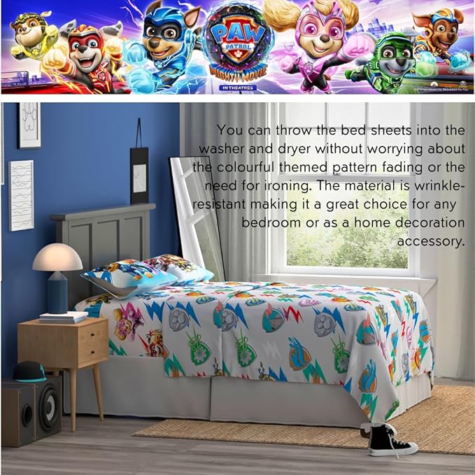 Paw Patrol 2 The Movie Bedding Super Soft Microfiber 4 Piece Full Size Sheet Set, (Official Licensed Product) by Franco