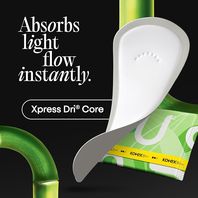 Kotex Bamboo Wrapped Liners, Light Absorbency, Regular Length, 66 Count (Packaging May Vary)