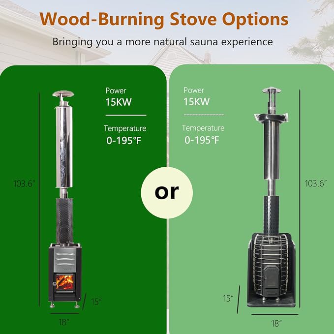 Smartmak Custom Outdoor Barrel Sauna, 2-8 Person Wooden Sauna, Wood Burning Stove or Electric Stove, DIY Steam Sauna Box (220v)