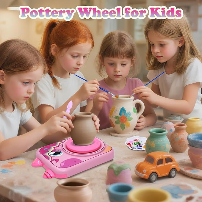 Pottery Wheel for Kids, Girls Arts and Crafts Toys for Kids Ages 8-12,Pottery Craft Kit with 3 Pack Air-Dry Clay, Art Supplies for Kids Toys Girls Birthday Gift for 6 7 8 9 10 11 12+ (Pink)
