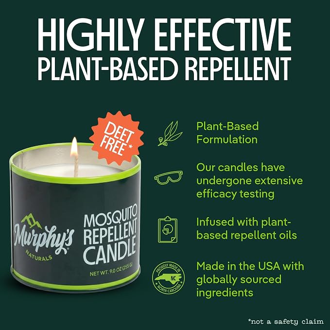 Murphy's Naturals Mosquito Bug Repellent Candles for Outdoor Patio, Citronella & Essential Oils, Soy/Beeswax Blend, 30-Hour Burn Time, 9 oz, 6-Pack
