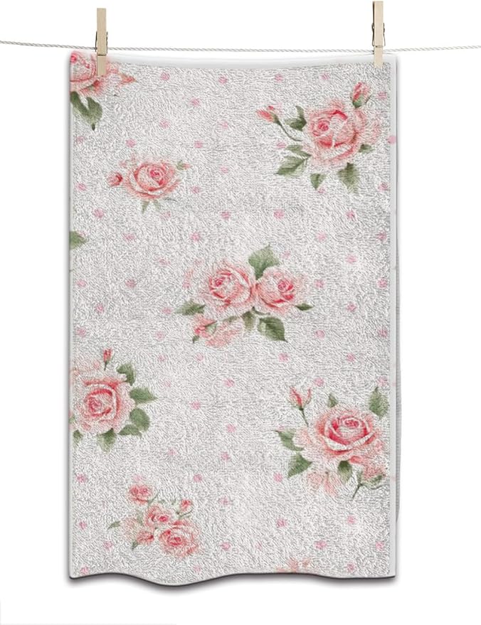 Pink Roses Floral Hand Towel Polka Dot Shabby Chic Cool Face Towels Suit Travel Sports Pool Swimming Bath Camping Spa Gym Yoga,15x30 Inch