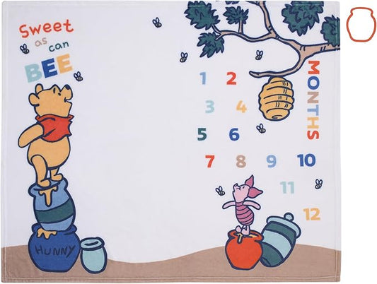 NoJo Disney Winnie The Pooh White, Blue, and Yellow Sweet As Can Bee Super Soft Photo Op Milestone Baby Blanket