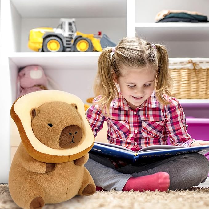 Ditucu Cute Capybara Plush Pillow with Wearable Toast Headgear Stuffed Animal Bread Capibara Plushies Toys Gifts for Kids Brown 13.7 inch