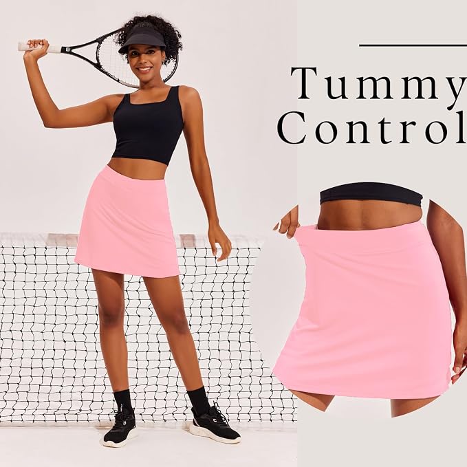 Ekouaer 16" Skorts for Women with Pockets Golf Pickleball Tennis Skirt | Silicone Grippers,2 Inner Pockets,Wide Waist,Side Slit Hem,Breathable,Soft,Lightweight