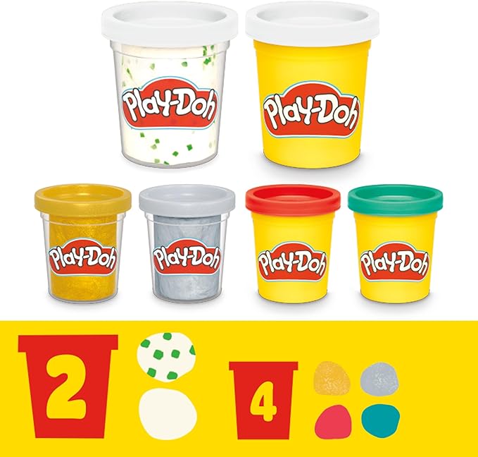 Play-Doh Drill 'n Fill Dentist Toy for Kids 3 Years and Up with Cavity and Metallic Colored Modeling Compound, 10 Tools, 6 Total Cans, 2 Ounces Each, Non-Toxic, Assorted Colors