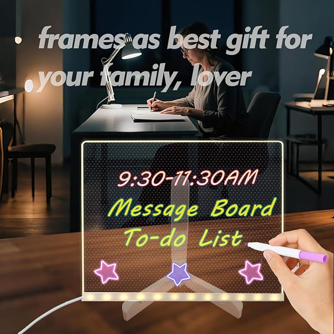 Acrylic Thank You Gifts with Led Note Board with Colors with Stand，Acrylic Message Board with Light up Dry Erase Board for Kids，Acryli Drawing Board Light Acryli Memo Board is Best Acryli Gifts