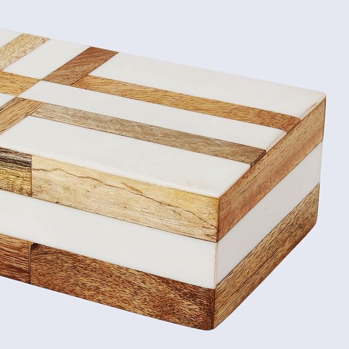 Handicrafts Home White Decorative Storage Box with Lid Wooden Coffee Table Storage Box Decorative Box Organizer for Living Room Home Decor – Resin Inlay Patisserie Delight Collection- 10x4.5x2.5