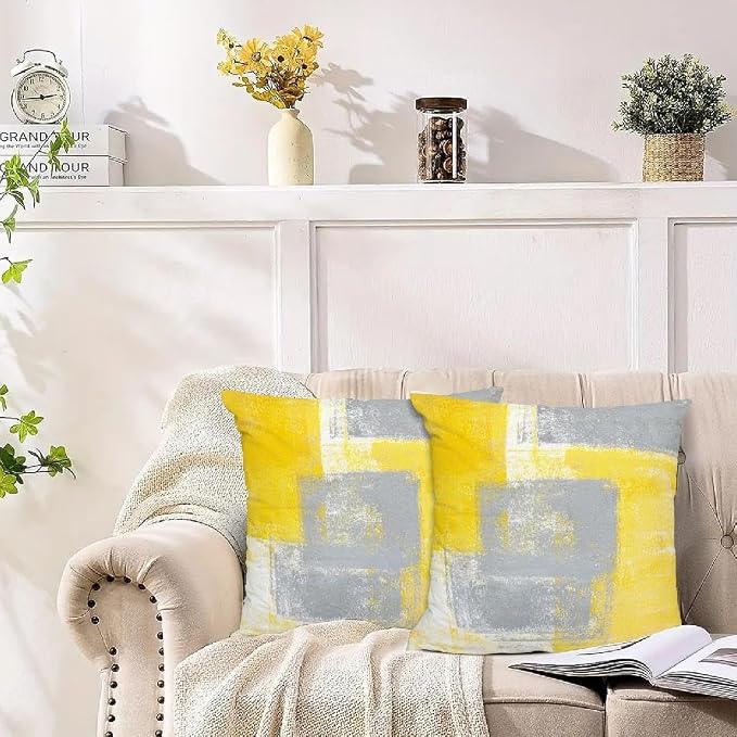 Throw Pillow Covers for Couch, 26x26 Inch, 2 Pack, Grey Yellow | Decorative Throw Pillow Covers Cushion Covers for Couch Bedroom Sofa Living Room