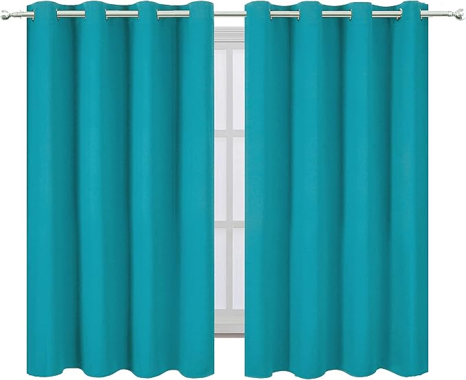 LEMOMO Teal Blackout Curtains/52 x 45 Inch Length Kids Curtains/Set of 2 Panels Grommet Bedroom Curtains for Living Room