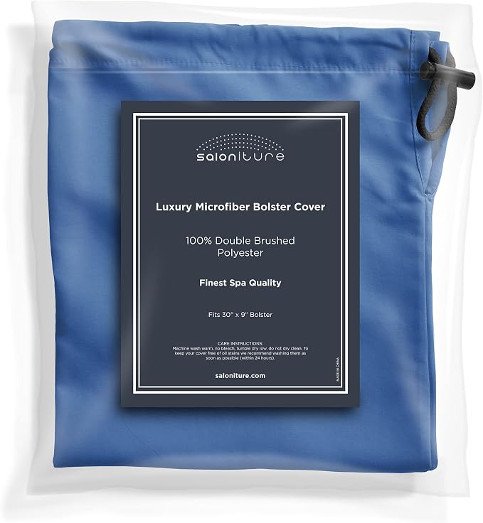 Saloniture Microfiber Cylinder Pillow Case Cover for Massage Table Bolsters - 30 x 9 Inch with Drawstring Closure, Navy