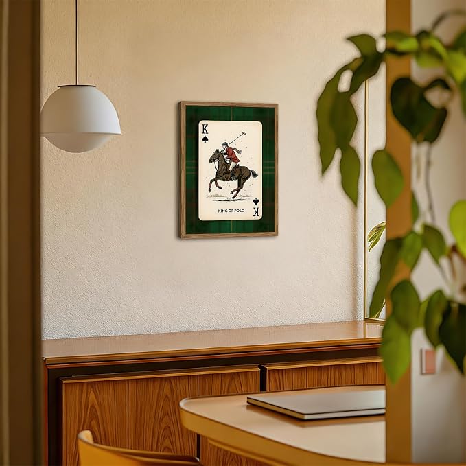 Vintage Equestrian Wall Art, King of Polo Wall Decor Painting Rustic Race Horse Sports Poster Canvas Prints Picture for Game Room Living Room Bedroom 16x24 inch Wood Framed