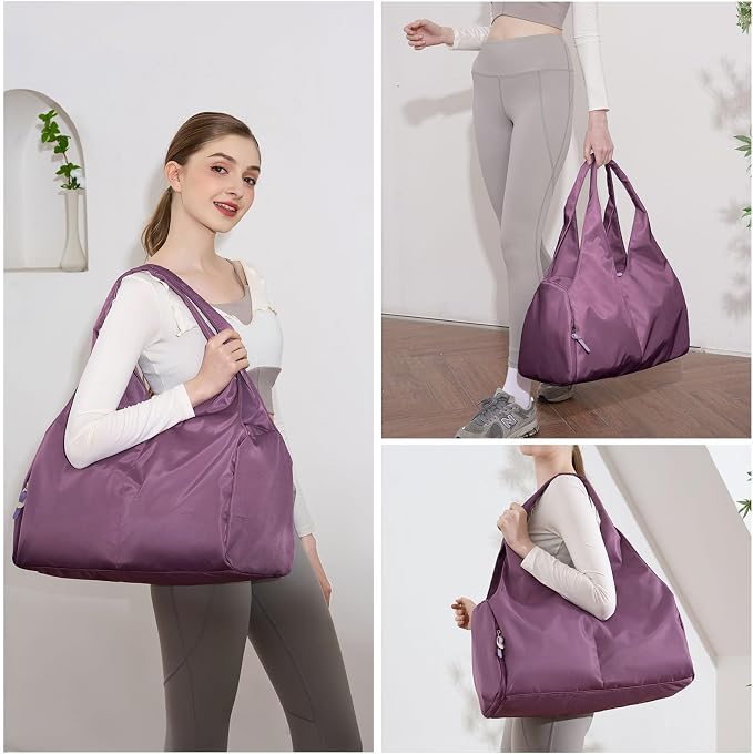forestfish Yoga Gym Bag for Women with Shoes Compartment & Wet Dry Storage Pockets Lightweight Duffel Bag, Purple