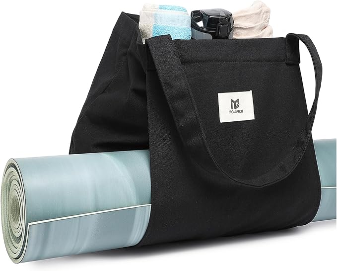 Moyaqi Canvas Tote Bag with Yoga Mat Carrier Pocket Carryall Shoulder Bag for Office, Workout, Pilates, Travel, Beach and Gym