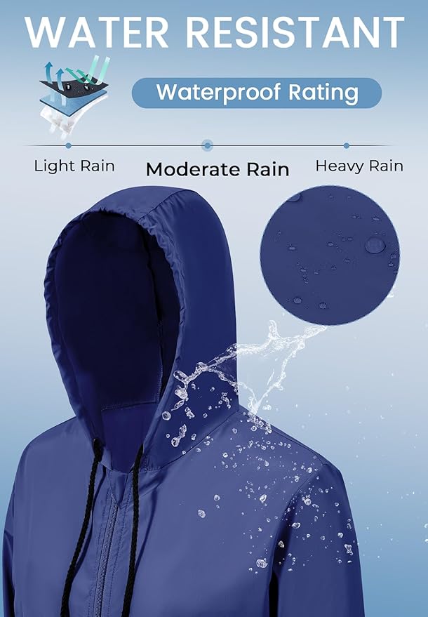 Zando Lightweight Rain Jacket Women Packable Waterproof Raincoat with Hood | Windbreaker Jacket Women, Light Raincoats for Drizzle, Rain Coats for Travel, Hiking and Commute