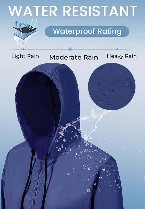 Zando Lightweight Rain Jacket Women Packable Waterproof Raincoat with Hood | Windbreaker Jacket Women, Light Raincoats for Drizzle, Rain Coats for Travel, Hiking and Commute