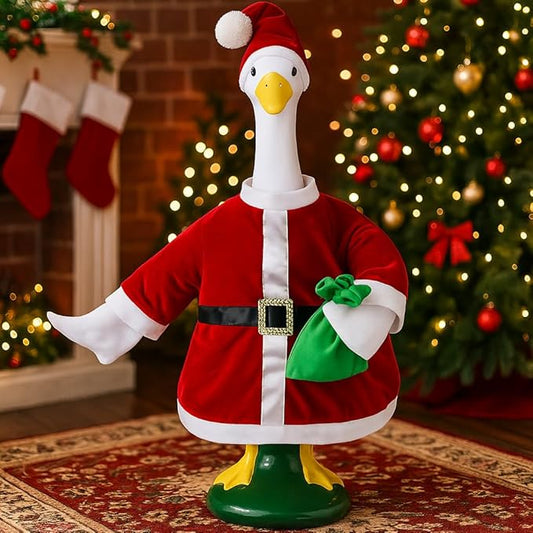 Porch Goose Outfits, Christmas Santa Claus Lawn Goose Clothes, Cute Goose Costume for 23" Geese Outdoor Patio Yard Decoration