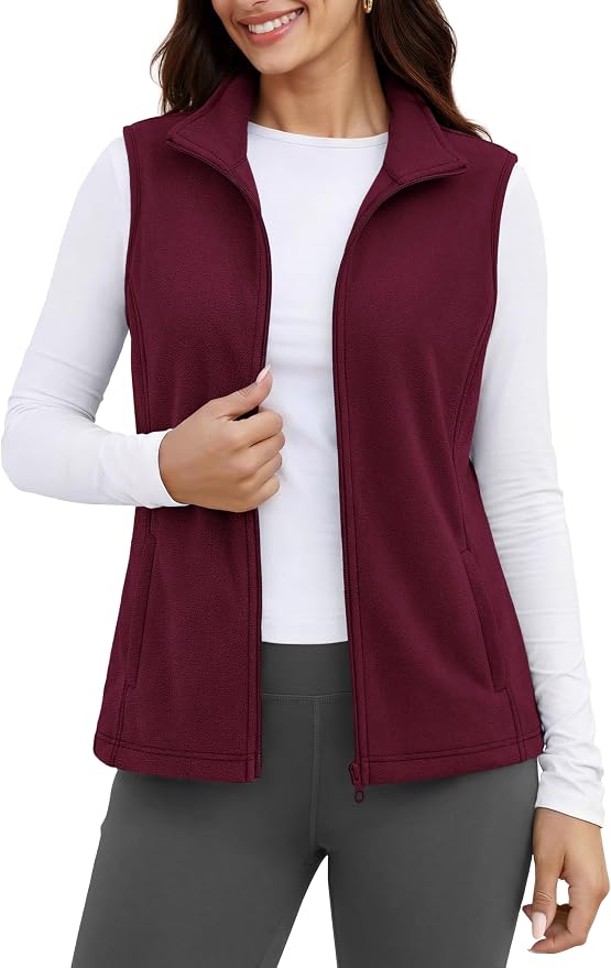 MAGCOMSEN Women's Fleece Vest Outerwear Sleeveless Lightweight Zip Jackets Warm Soft Vests with Zipper Pockets