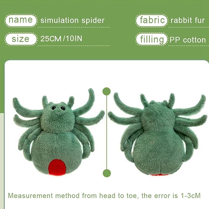 Plush Spider Stuffed Animal Toy, Soft 10 inch Kawaii Halloween Plush Spider Stuffed Toys Decorations Cuddle Gift for Kids and Adults (Green)