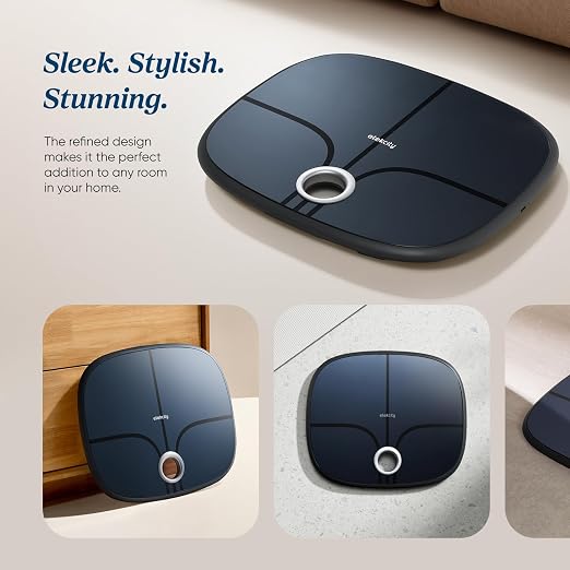 Etekcity Smart Rechargeable Scale for Body Weight, BMI, Fat, Muscle Mass, Digital Bathroom Scale with 13 Metrics, Secret Mode, Bluetooth Connect to Free Apps, Stealth Black