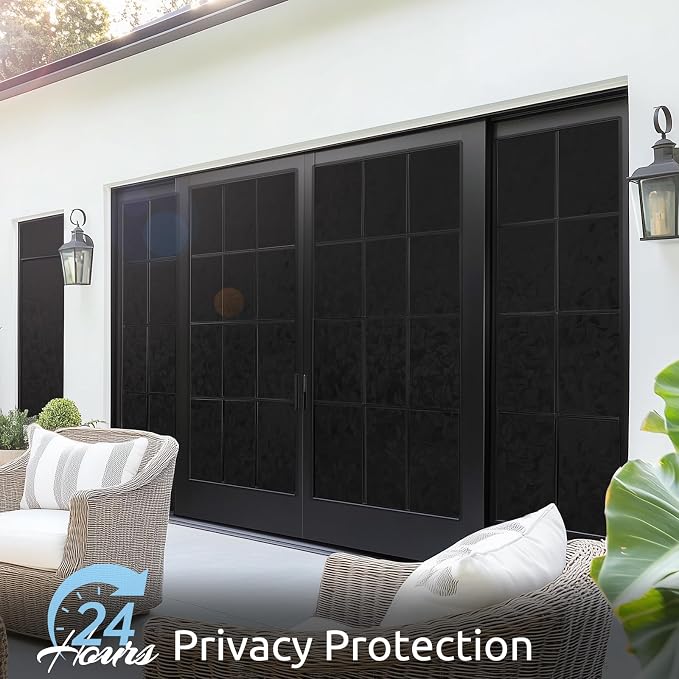 rabbitgoo Rainbow Window Privacy Film, Stained Cling, Black, 29.5" x 118.1" | Decorative Static Sticker, Non-Adhesive Reusable Window Tint, Heat Control UV Blocking Coverings for Home Doors, Living Room