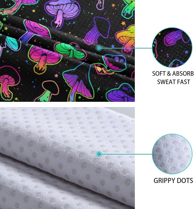 Colorful Mushroom Yoga Mat Towel Non Slip Soft Sweat Absorbent Hot Yoga Mat Towel, for Hot Yoga, Pilates and Workout-73 x 27 Inch