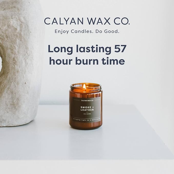 Calyan Wax Co. Redwood & Vanilla Scented Candle - 57 Hour Burn - Luxury Clean Soy Wax Candles - Long Lasting Amber Glass Jar Candle for Home - 7.2oz