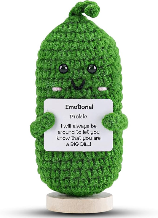 Hoedia Crochet Pickle Dolls Friend Birthday Valentines Gifts for Her Women Wife Girlfriend Sister from Husband Men, Cute Funny Gifts for Coworkers Student Teacher Roommates (Pickle with Base)
