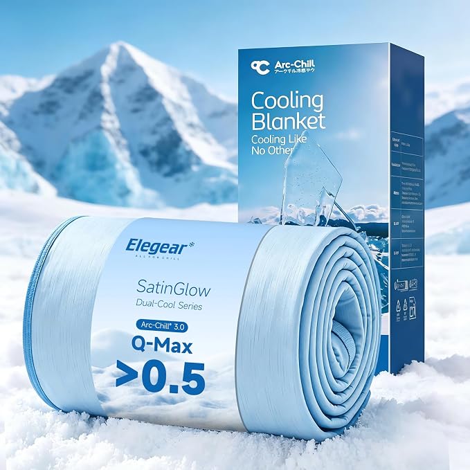 Elegear Double-Sided Arc-Chill® 3.0 Cooling Blanket for Hot Sleepers, Throw | Q-Max>0.5 Cooling Fabric, Absorbs Heat to Keep Body Cool, Lightweight Summer Blankets for Night Sweats & Menopause, 51"x67"