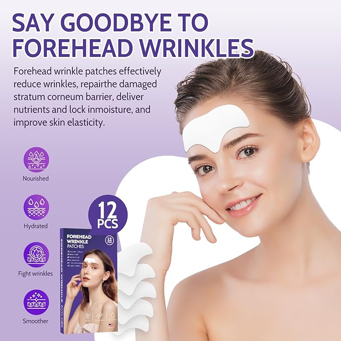 Forehead Wrinkle Patches - 12 Pcs Collagen Anti-Aging Face Patches for Frown Lines Treatment, Overnight Facial Wrinkle Reducer with Hyaluronic Acid & Vitamin E, Smooth Fine Lines & Forehead Wrinkles