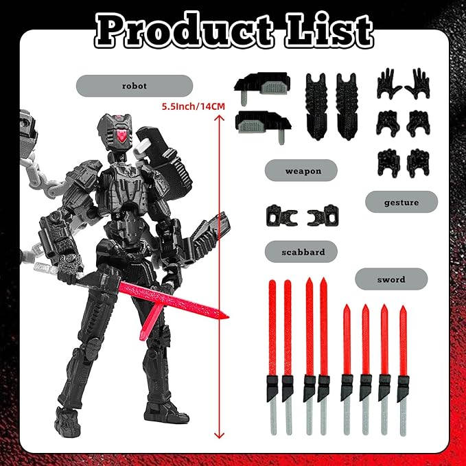 Assembly Completed T13 Action Figure Set，T13 mision 13 figuras originales 3D Printed Toys Nova 13 Action Figures Desktop Decorations for Game Lovers Toy (Black, 5.5 Inch)