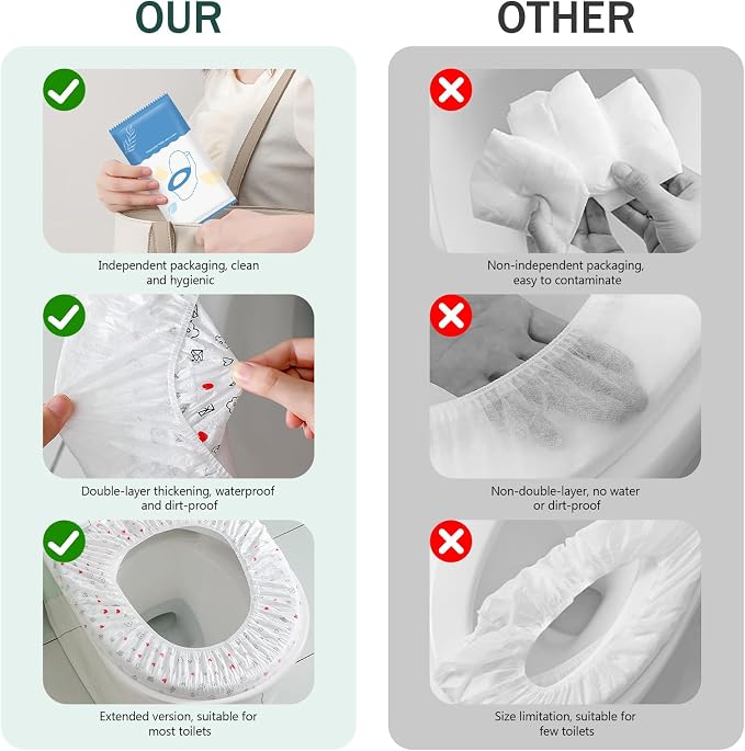 Elastic Large Size Disposable Toilet Seat Covers for Travel,20 Pack Waterproof Toilet Seat Covers for Bathroom,Fit for V/U/O/Square Shape Toilet,Individually Wrapped (2 colors-F set)