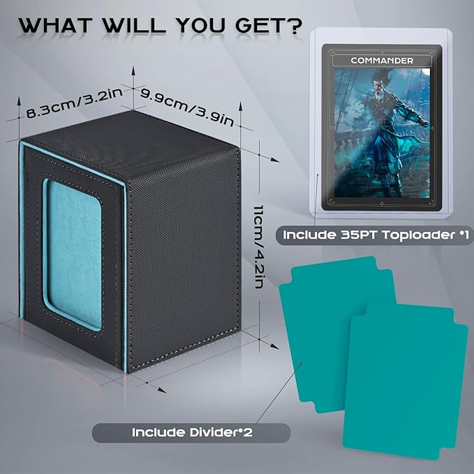 ZLCA MTG Deck Box with Commander Window Display, Trading Card Storage Box Holds 100 Double-Sleeved Cards Suitable for TCG/CCG/PTCG/EDH/Magic/Sport Cards (Grey&Blue)